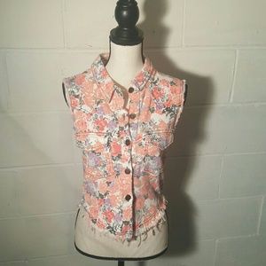 $ English Rose - Floral Denim Vest Size Small/Medium